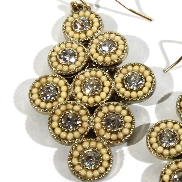 Vintage Gold Tone Chandelier Earrings with Yellow Beads and Clear Rhinestones - Picture 6 of 8